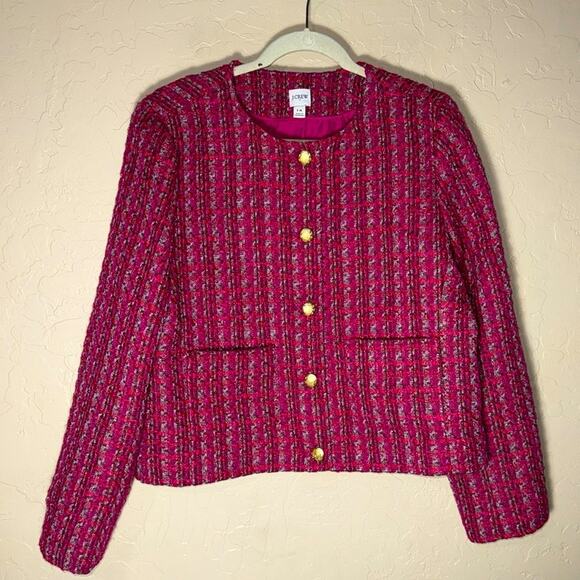 J. Crew Tweed lady jacket pink gold button front size 14. - Picture 1 of 9